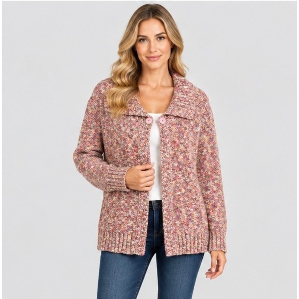 Liz Claiborne Womens M Multicolor Cardigan Single Button Wool Blend Boho Sweater
